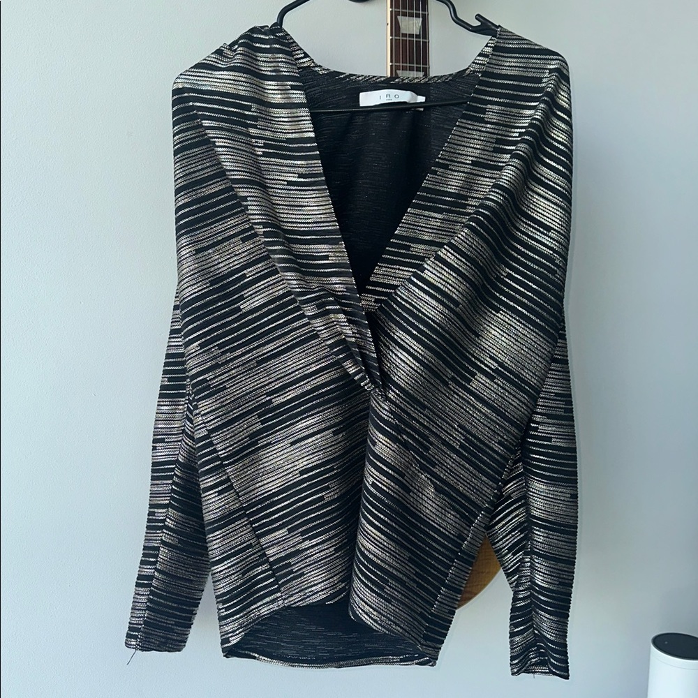 IRO black and gold Striped Blouse with puff shoulder detail